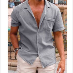 Grey Button up short sleeve mens shirt